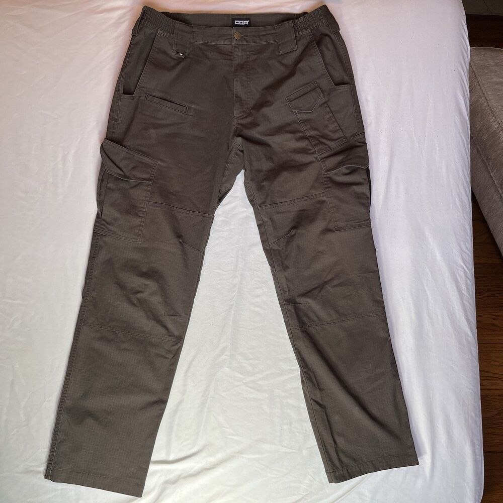 CQR Mens Tactical Cargo Pants Dark Brown Ripstop Work 36x33 Army Utility Pockets
